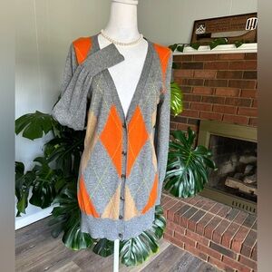 🛍️jCP multi color long cardigan with button closure size large excellent.